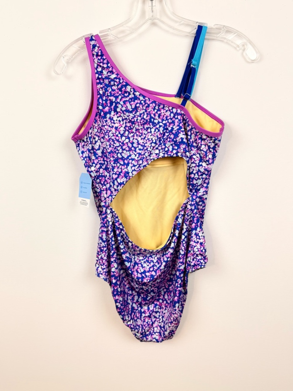 NWT LANDS END One-Shoulder Adjustable Purple Floral Swimsuit Size XL (14-16) - Picture 2 of 7